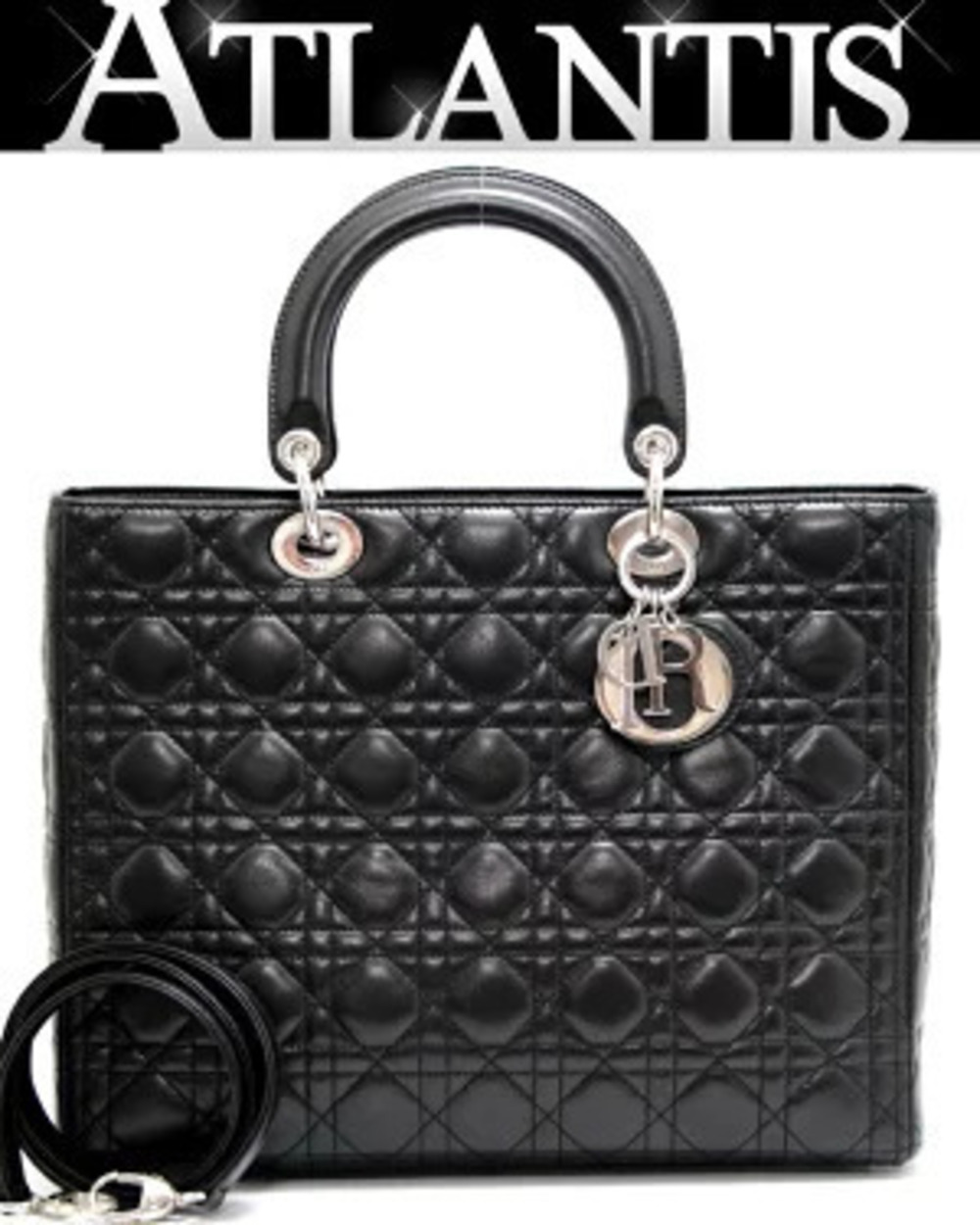 Christian Dior Lady Cannage 2way Shoulder Bag Black Lambskin